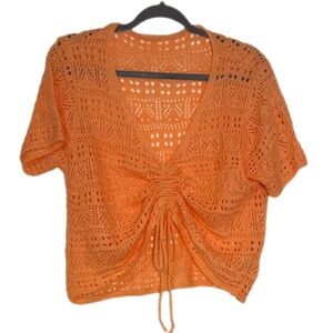 Besubseach Orange Crochet Knit Ruched Front Top NWT Boho Beach Resort Cover Up